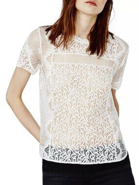 Maje cream lace short sleeved blouse S